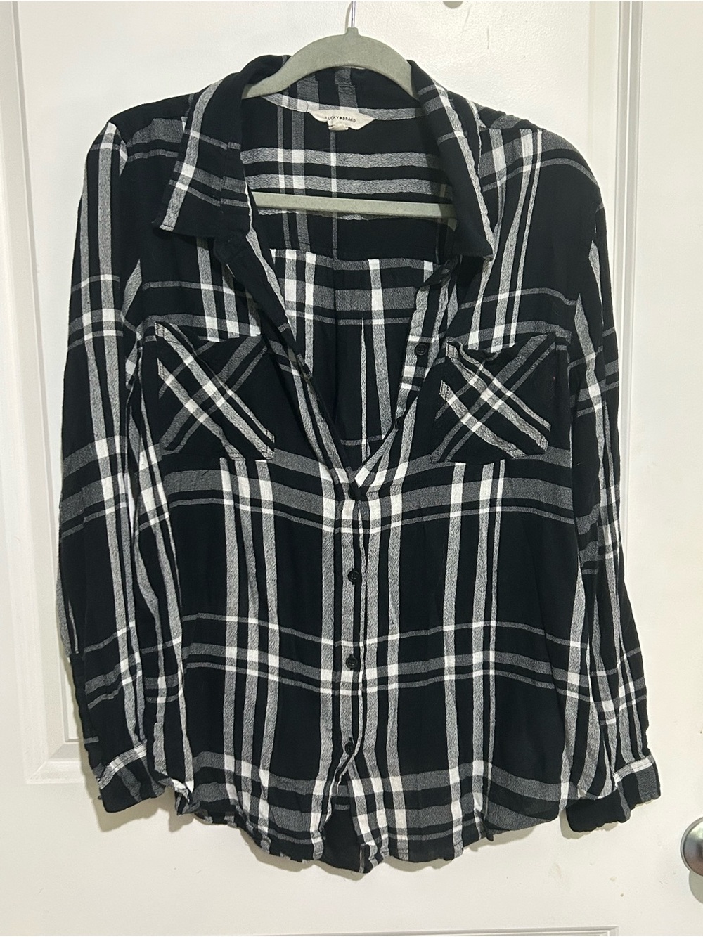 Lucky Brand Black & White Plaid Button Up Shirt Size XL